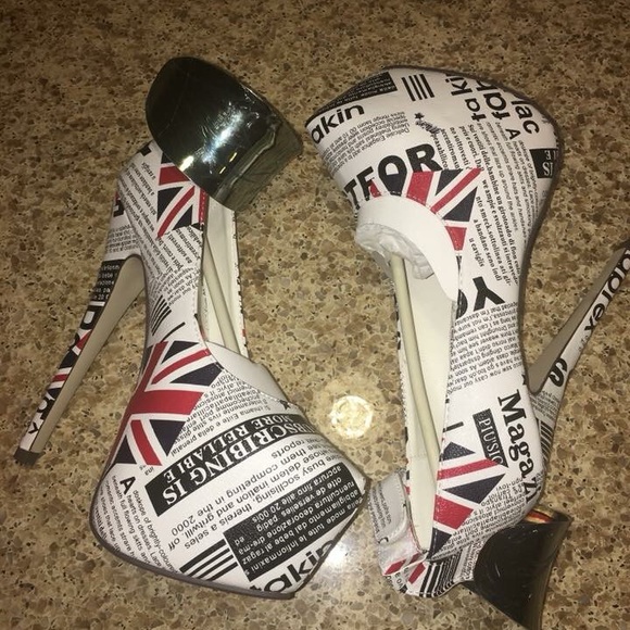 {Red Kiss} 🟢Union Jack Stiletto Punk Pin Up Heels - Picture 2 of 5